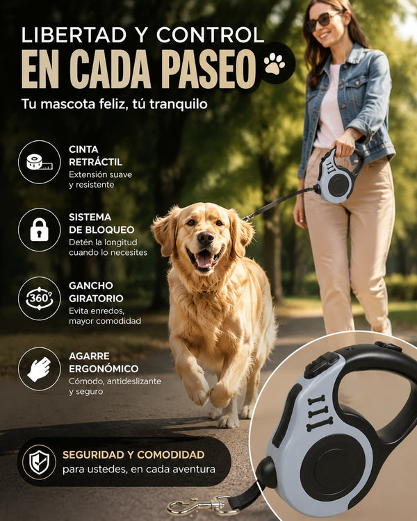 Correa Retráctil Compacta para Mascotas